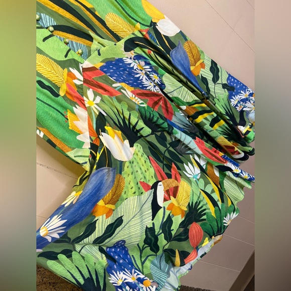 Farm Rio Vintage Toucans Button Down Midi Dress Size Medium NWT Green Multi - Picture 5 of 10